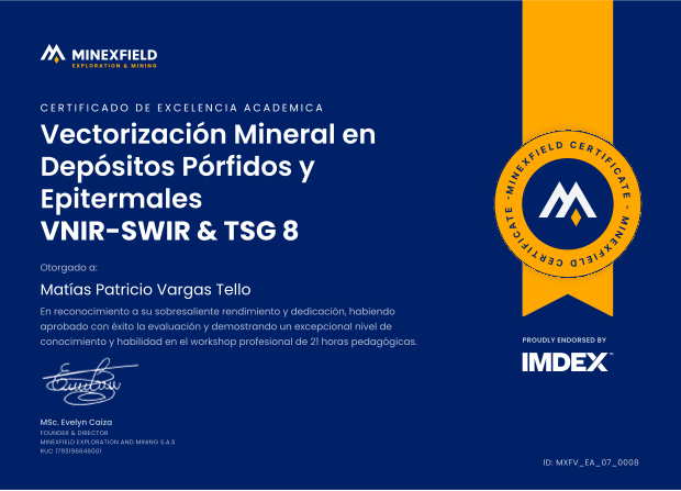 Certificado IMDEX — Vectorización Mineral