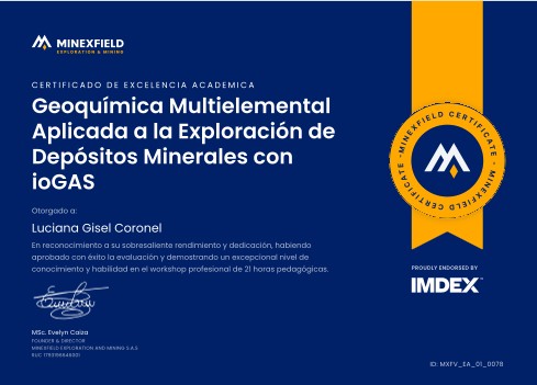 Certificado IMDEX — Geoquímica Multielemental